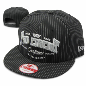 P/C OUTFITTERS NEW ERA HAT, BLACK W/WHITE PINSTRIPE
